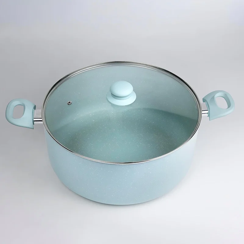 ويلسون قدر طهي أوك مع غطاء وطلاء رخامي، مقبض ناعم، مناسب للغاز والكهرباء والحث والسيراميك - 32 سم - أزرق